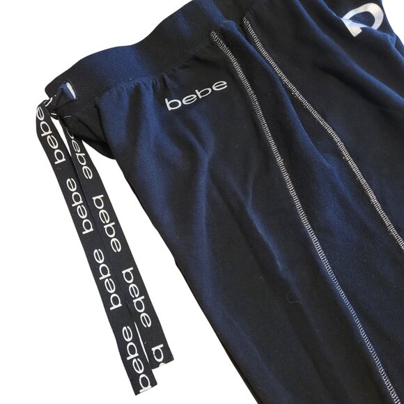 Bebe Women's Size XL Black Joggers With Logo Contrast Stitching Drawstring Waist - Picture 5 of 10